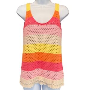 Y2K Striped Crochet Tank Top Colorful Summer Beach Festival EDM Boho Coachella M